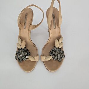 Vera Wang Cream and Black Heels with Crystal Embellishments